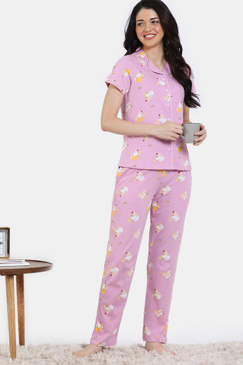 Buy Zivame Woven Pyjama Set - Orchid Smoke